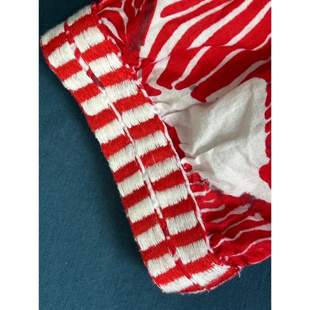 Liza Byrd Red White Zebra Print Cotton Maxi Dress Long Sleeve Tiered V-Neck M - Picture 5 of 9